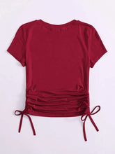 DRAWSTRING SIDE SOLID TEE-WINE